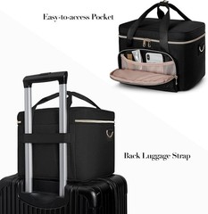 Travel Makeup Bag with 2 Pouches and Adjustable Dividers, Large Black