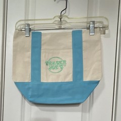 Trader Joe’s Reusable Shopping Bag Blue Beige Cotton Polyester Color Block