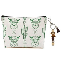 Highland Cow Cactus Makeup Bag for Women Lady Bestie, Green Multicolor 1188
