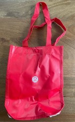 2 Lululemon Reusable Shopping Tote Lunch Bag 12″ Red White Logo Green Logo