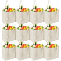 12 Pack Canvas Grocery Bag Large Blank Shopping Tote Bags Reusable Pouches Bu…