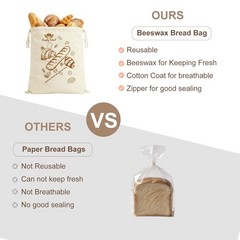 Beeswax Bread Bags 2 Pack Reusable Sourdough for Homemade, Large, Off-White