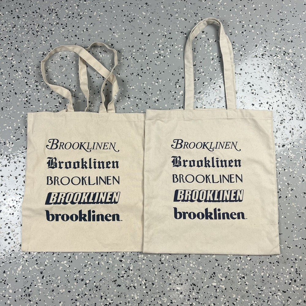 Brooklinen Unisex Tote Bag Grocery Travel Beige Logo 100% Cotton set of 2