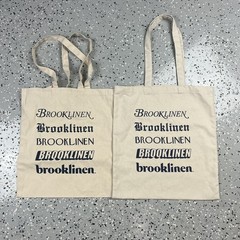 Brooklinen Unisex Tote Bag Grocery Travel Beige Logo 100% Cotton set of 2