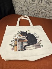 Cat and Book Tote Bag for Women Floral Book Cat Tote Bookish Tote Book Lover …