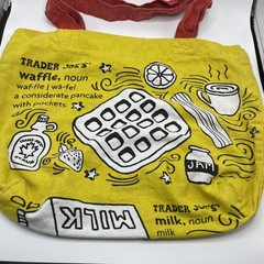 Trader Joes Market Tote Bag Yellow Shopping Waffle Toast Breakfast Reuseable