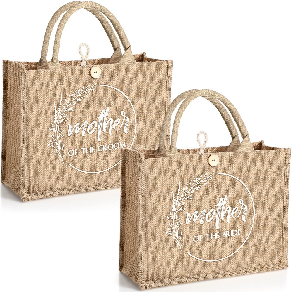 2 PCS Mother Bride Groom Bags Wedding Burlap Jute Tote Bridesmaid 15.8×11.8