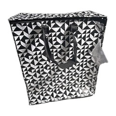 KNALLA Shopping Bag/Tote with zipper 12 Gallons Black White 15 ¾x9 ¾x18 ½ “