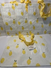 5- Reusable Foldable Shopping Grocery Gift Tote Bag NWT, White with Lemons