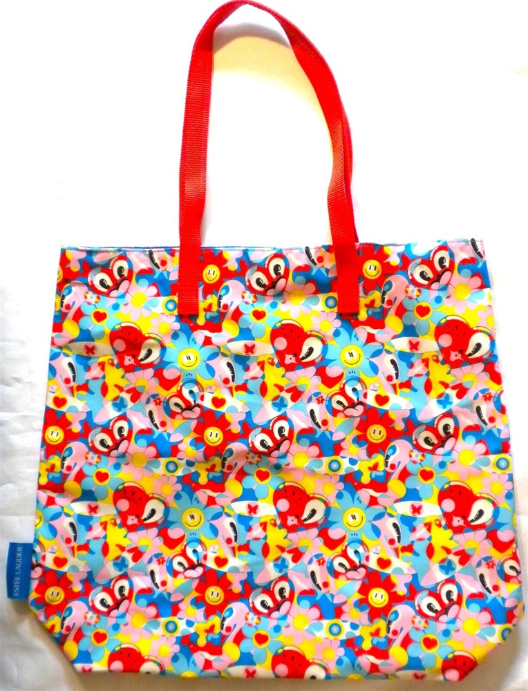 15X13″ ESTEE LAUDER HATTIE STEWART RED YELLOW BLUE PINK HEARTS SHOP TOTE BAG !