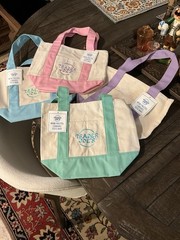 TRADER JOE’S MINI PASTEL CANVAS TOTE BAG, NEW SPRING PASTEL COLORS 4 BAGS SET