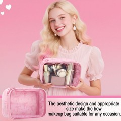 Estedro Clear Makeup Bag Cute Travel Pink Bow Cosmetic for Women