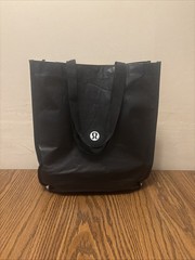 Lululemon Large Black and White Logo Reusable Shopping Bag Tote 16″ x 14″ x 6.5″