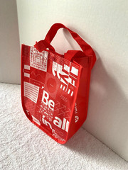 NEW Lululemon Logo Reusable Shopping Bag 12″ X 9″ w/Red Handles Easy to Clean