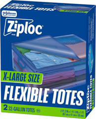 Ziploc Flexible Totes, X-Large Size, 22 Gallon, 2 Count Organizing Tote with Zip