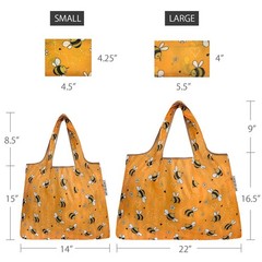 Large & Small Foldable Tote Nylon Reusable Grocery Bags, Set of 2, Yellow Bees