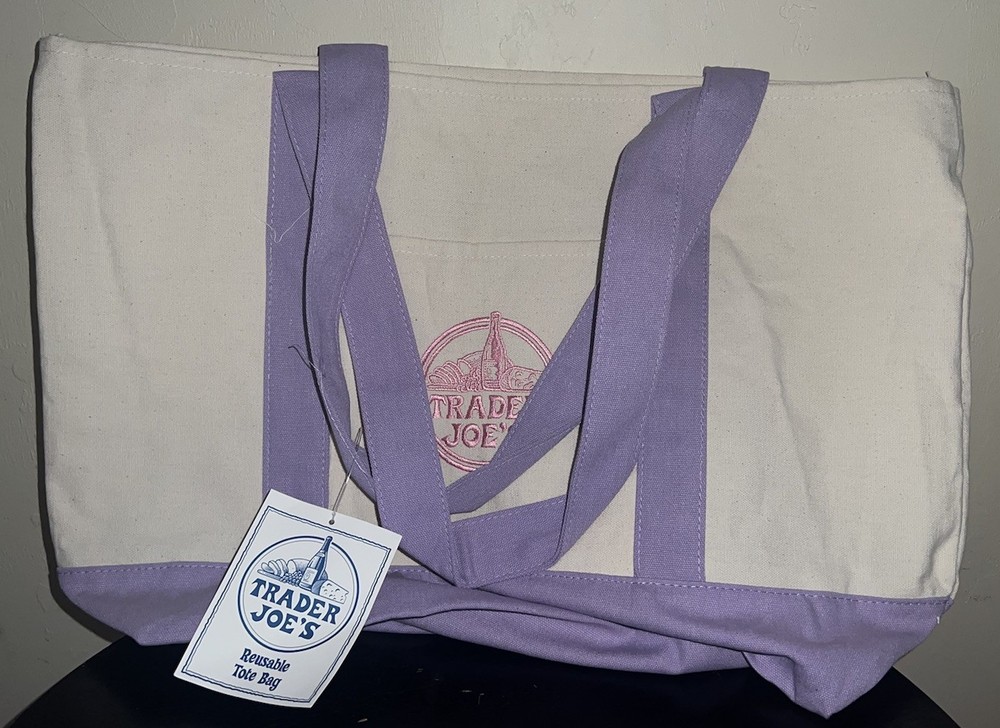 Trader Joe’s Lavender Purple Large Canvas Tote Bag Spring 2026