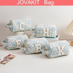 JOVAKIT Alphabet Makeup Bag Cosmetic 9.06 x 3.54 x 4.33 inches, Blue Floral