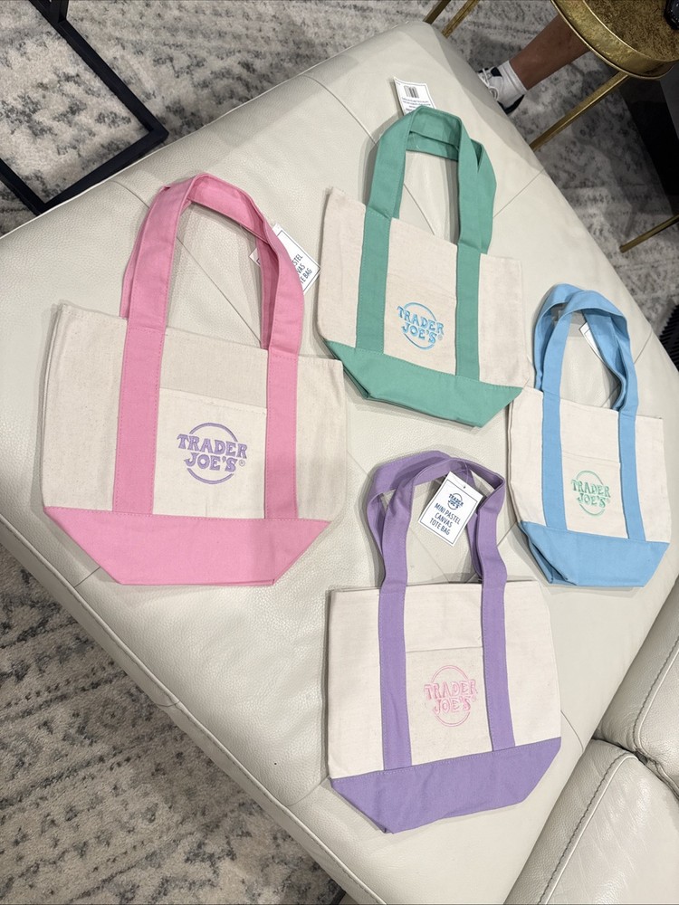 Trader Joe’s 2026 Mini Pastel Canvas Tote Bag Set Of 4 IN HAND READY TO SHIP!!!!