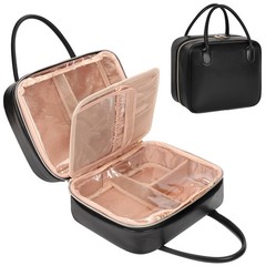 onemoky Travel Makeup Bag, Large Capacity Cosmetic 03-Black Leather
