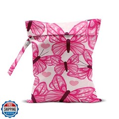 Butterfly Wet Bags 12×10 Inch, Pink Heart Waterproof Wet Dry Bags, Reusable W
