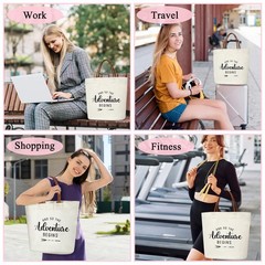 Adventure Begins Women’s Aesthetic Canvas Tote, Grad Gift, Leather Handles