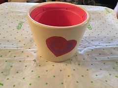 Pink and white ceramic heart painted flower pot