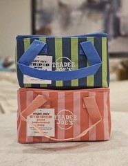 (2) Striped Trader Joe’s Mini Insulated Bag 2026, Blue/Green & Red/Pink