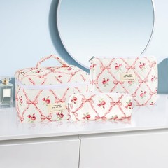 URSKYTOUS 3Pcs Makeup Bag Quilted Cosmetic Set Bow MM 3PCS Pink