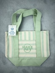 Trader Joe’s MINI Canvas Reusable Bag, LIGHT GREEN White STRIPES