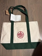 New Trader Joe’s Canvas Tote Grocery Bag Green Holiday Christmas Xmas Ships Now
