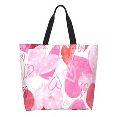 Pink Tote Bags For Women Cute Heart Print Purse Reusable Shopping Handbag Large