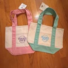 Trader Joe’s Mini Pastel Canvas Tote Bag Pink/Beige 10x6x12 in New