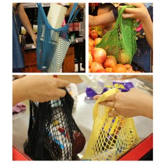 Woven Cotton Mesh Bag Foldable String Long Handle Net Tote Fruit Vegetable New