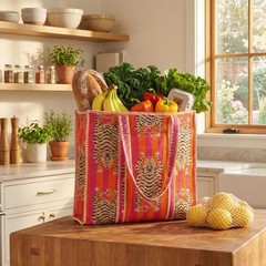 100% Cotton Lightweight Shoulder Tote Bag Women Reversible and Grocery Bags S…