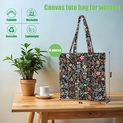 6 Pcs Aesthetic Floral Canvas Tote Bag Canvas Bag with Pocket for Shopping Wo…