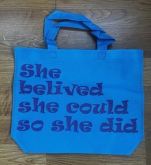 Foldable Blue Polyester Reusable Shopping Bag with Motivational Text