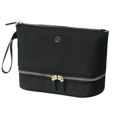 lllyan Travel Makeup Bag Double Layer Cosmetic Pouch with Brush Black