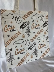 Cornbread The Good Life KY Reusable Canvas Tote Bag Beige Brown Black All-Over