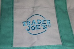 NEW Trader Joe’s Mini Pastel Canvas Tote Bag Embroidered Cotton Blend Ltd Edit