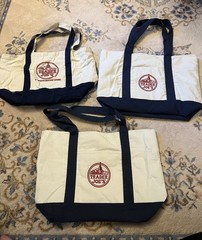 3 Trader Joe’s Canvas Tote Bag Retro Logo Double Sided Blue Unique Lot Vtg