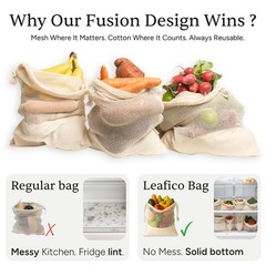 LEAFICO Reusable Produce Bags – 100% Small (8×10″) – 6 Bags, Natural Cotton