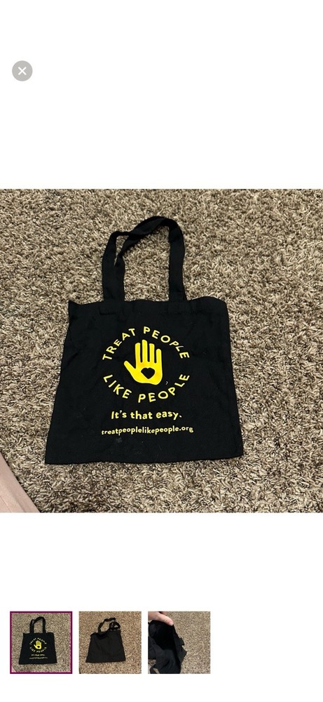 Black Yellow Graphic Print Reusable Canvas Tote Bag Treat People Like People