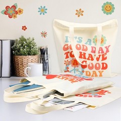 6 Pcs Aesthetic Canvas Tote Bag for Grocery Reusable Shopping Bags Cute Prepp…