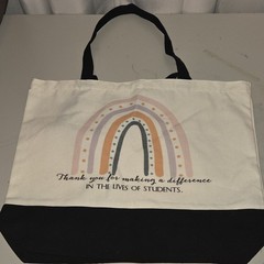 Foldable Canvas Tote Bag Rainbow Pattern Thank You Teacher Modern Black White