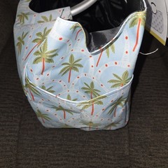 Living In Style City Tote Palm Trees Blue Canvas Type Bag Large NEW