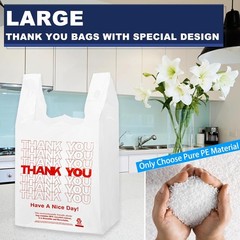 White Thank You T-Shirt Grocery Bags, Reusable/Disposable