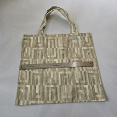Geometric Pattern Foldable Canvas Tote Bag Medium Beige Reusable Shopping Bag