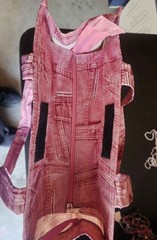 Pink Denim Print Medium Reusable Tote Bag, Zipper Closure, 17x17x5
