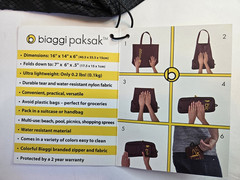 Biaggi PakSak Packable Shopper Tote Bag Black Nylon Foldable Reusable NWT